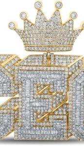 10kt Yellow Gold Mens Baguette Diamond 3D CEO Crown Charm Pendant 12-3/8 Cttw